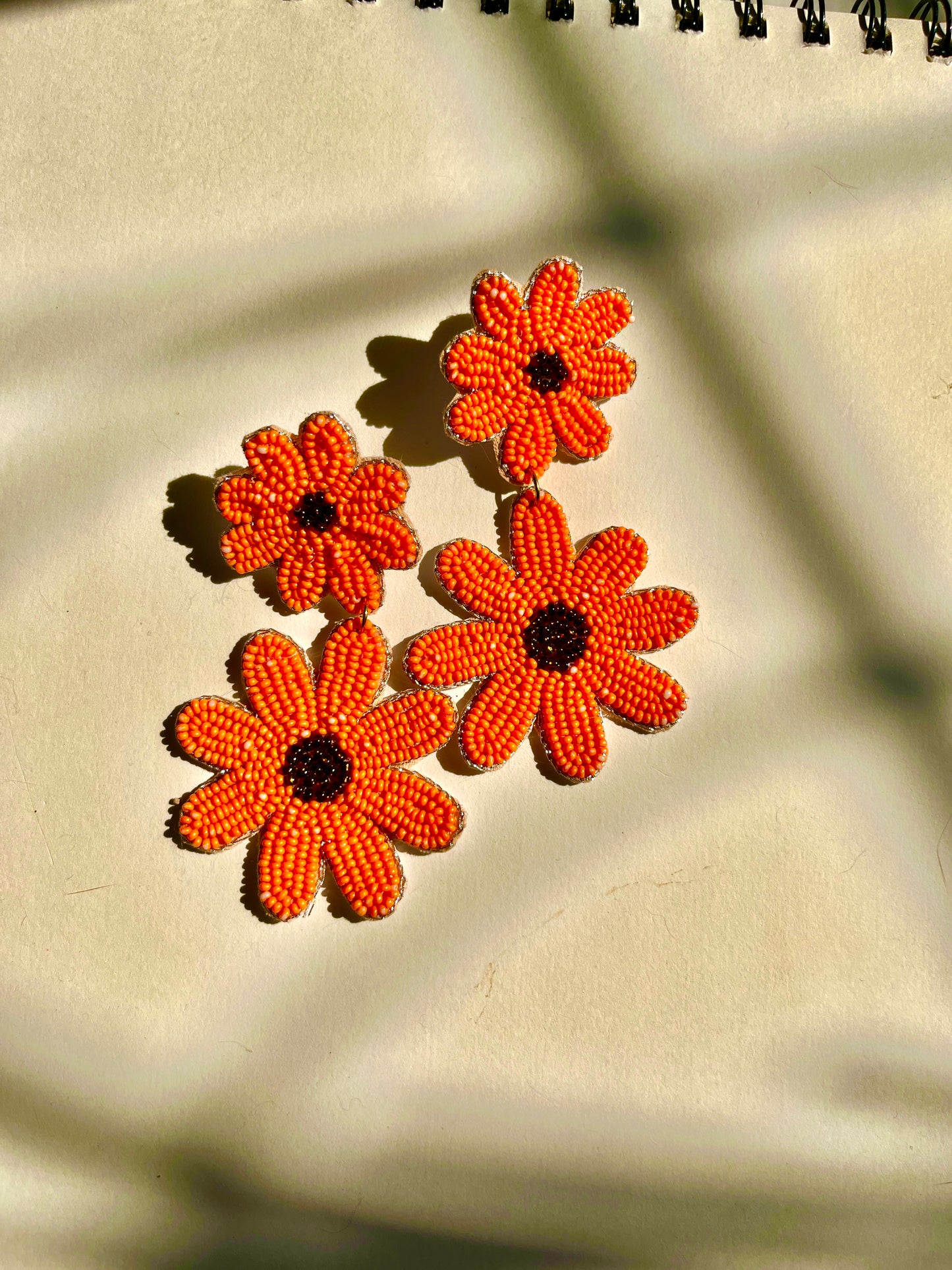 Orange Flower Shape Handmade Beaded Earrings