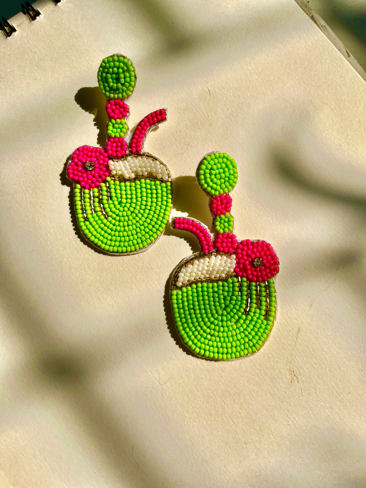 Green Pina Colada Shape Handmade Beaded Earrings