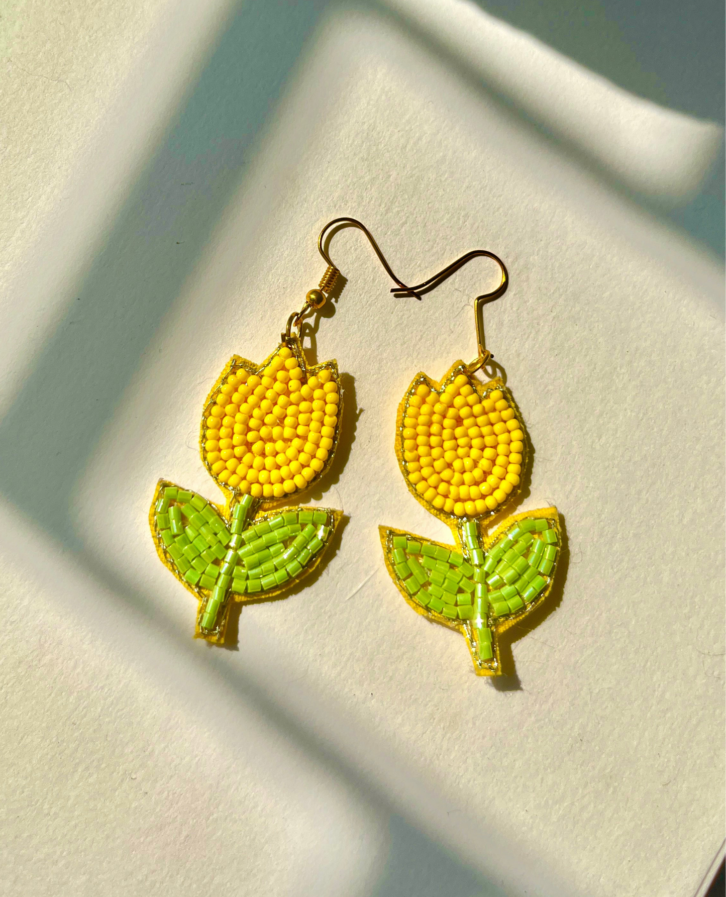 Yellow Tulip Shape Handmade Beaded Earrings