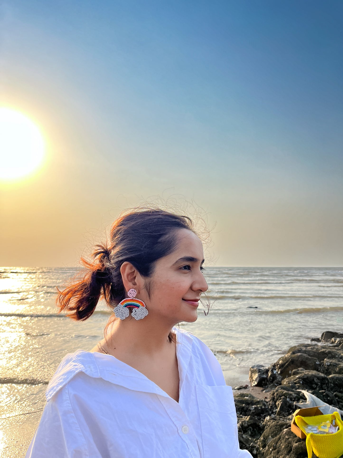 Multi Colored Rainbow and Clouds Handmade Beaded Earrings