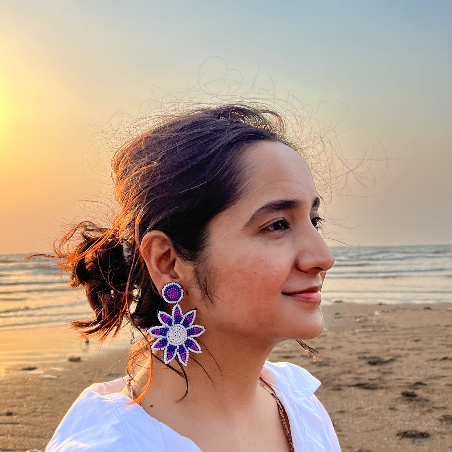 Flower Shape Handmade Beaded Earrings