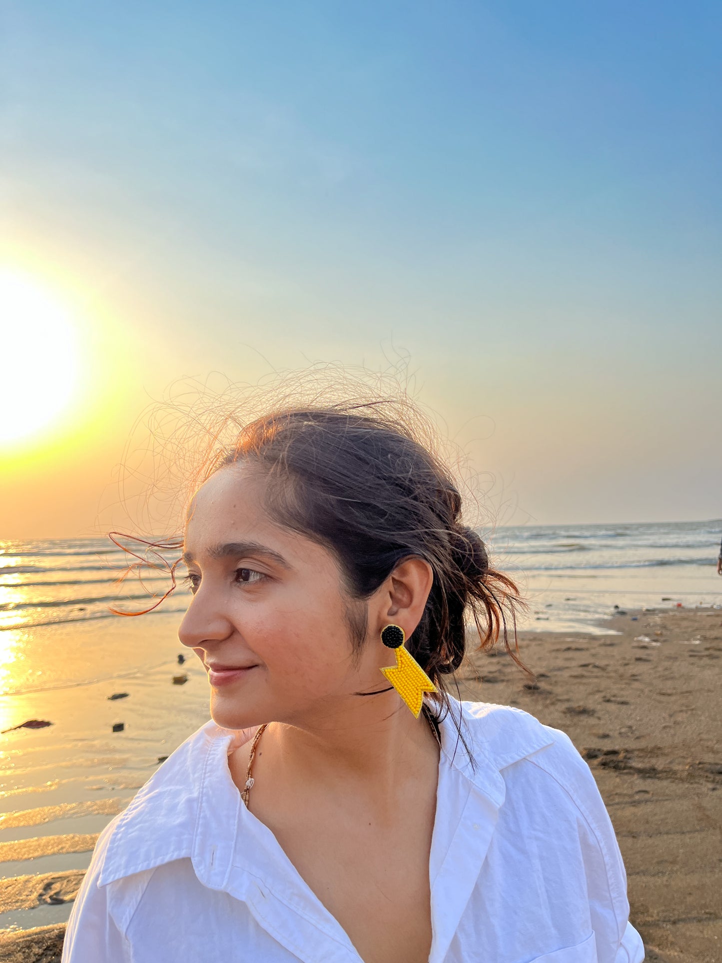 Yellow Thunderbolt Shape Handmade Beaded Earrings