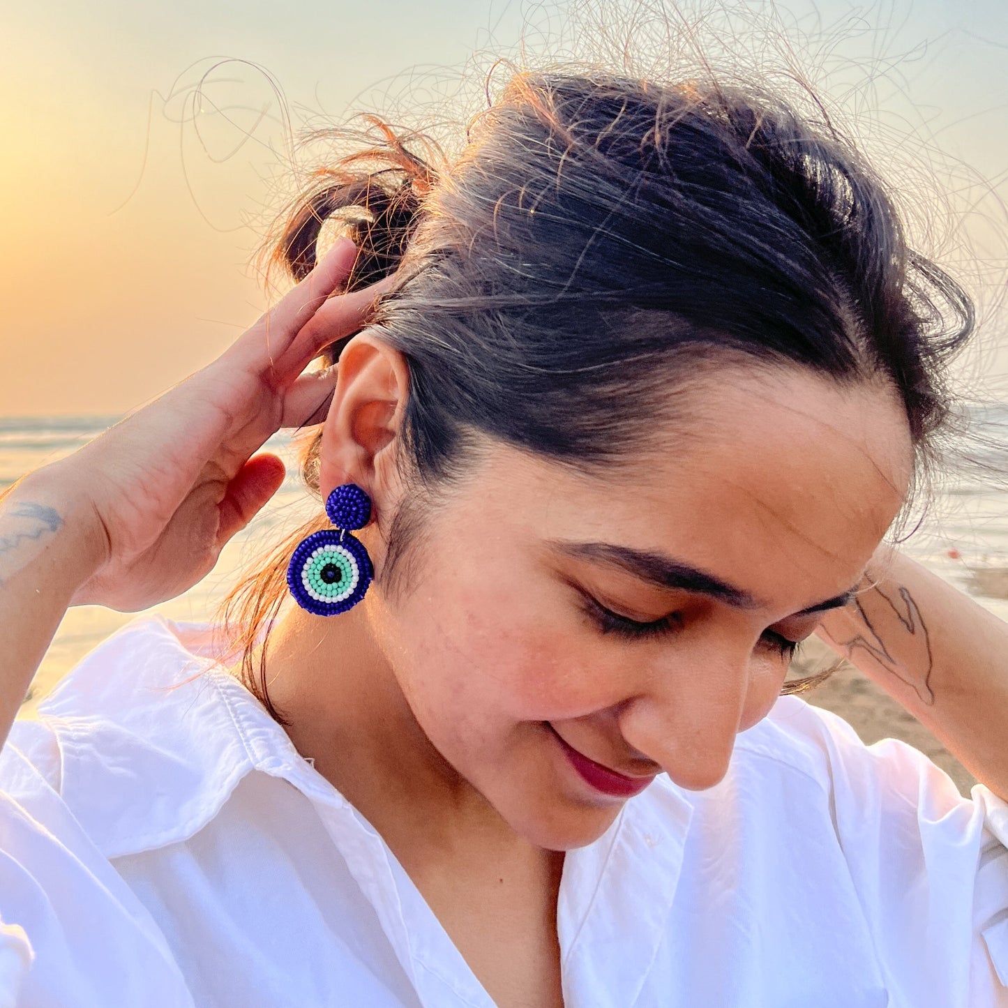 Blue Evil Eye Handmade Beaded Earrings