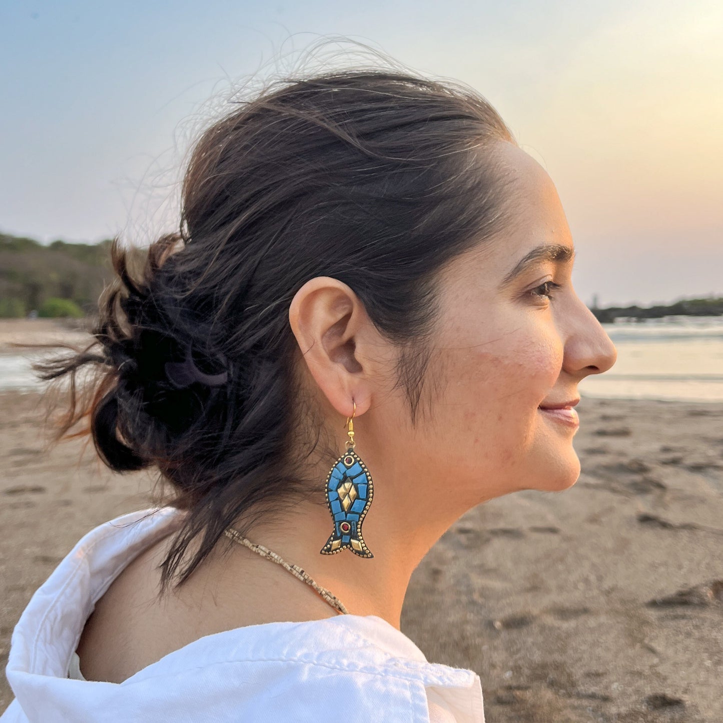 Blue Unique Fish Shaped Handmade Earring