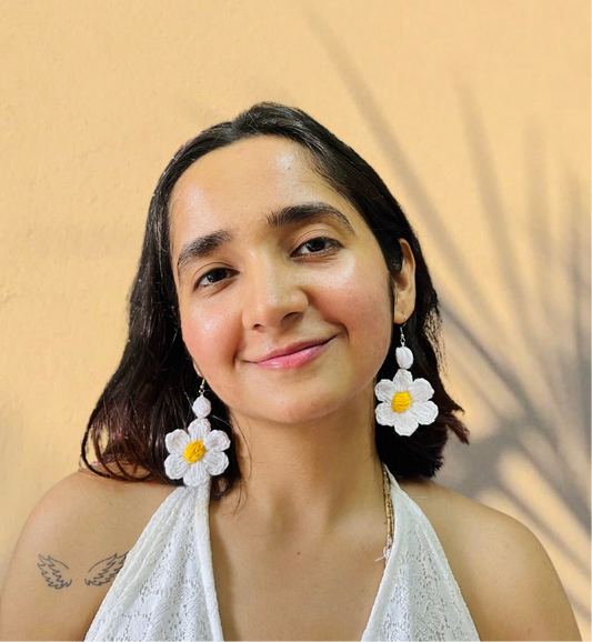 White and Yellow Daisy Flower Handmade Crochet Earrings