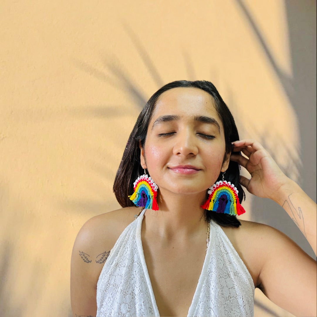 Multi-Color Boho Oval Shape Handmade Macrame Earrings