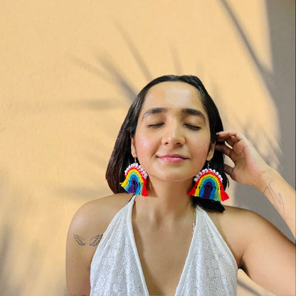 Multi-Color Boho Oval Shape Handmade Macrame Earrings