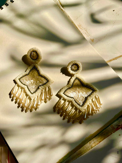 White Star Shape Handmade Beaded Earrings