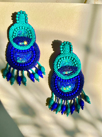 Blue Detailed Handmade Beaded Earring