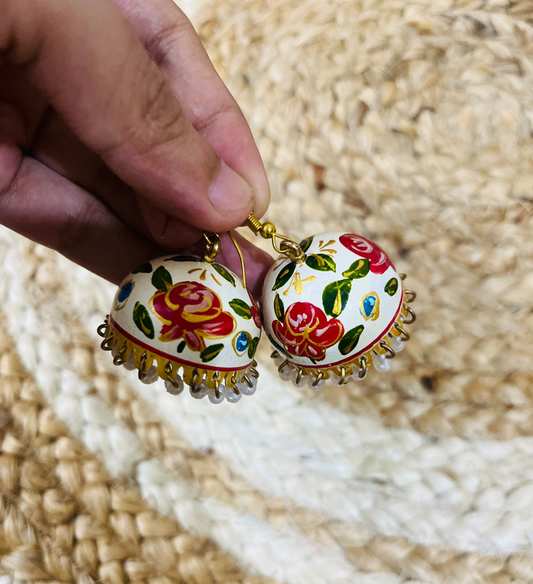 White and Red Meenakari Jhumka