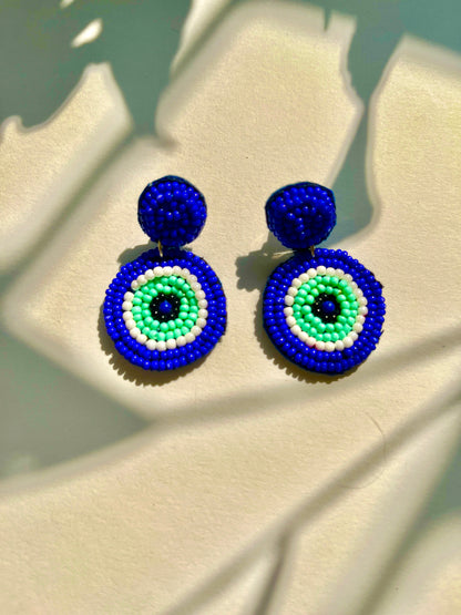Blue Evil Eye Handmade Beaded Earrings