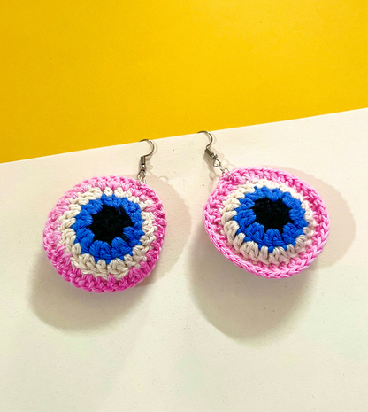Multi Color handmade crochet evil eye style earrings