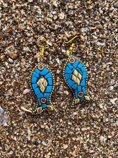 Blue Unique Fish Shaped Handmade Earring