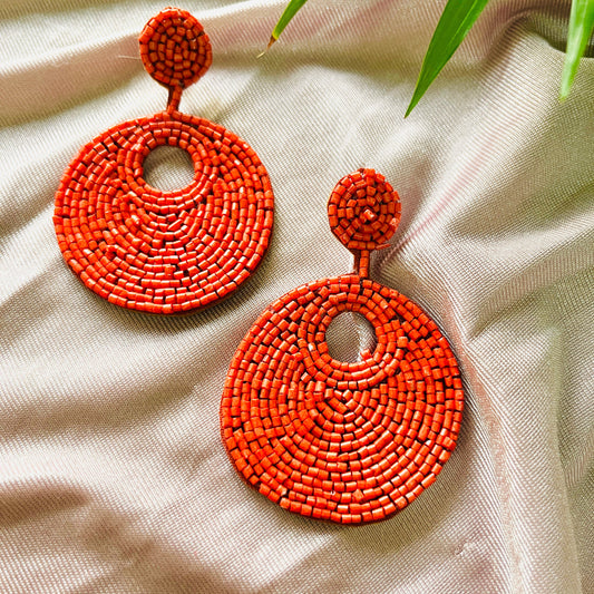All Red Handmade Beaded Earring