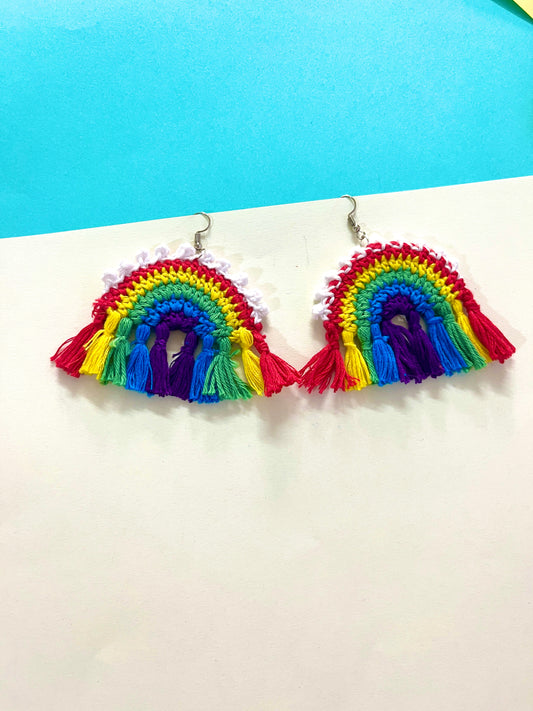 Multi-Color Boho Oval Shape Handmade Macrame Earrings