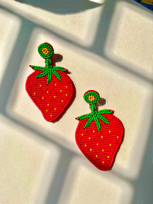 Strawberry Shape Handmade Beaded Earrings