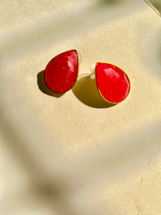 Pink Drop Shape Stud Earrings