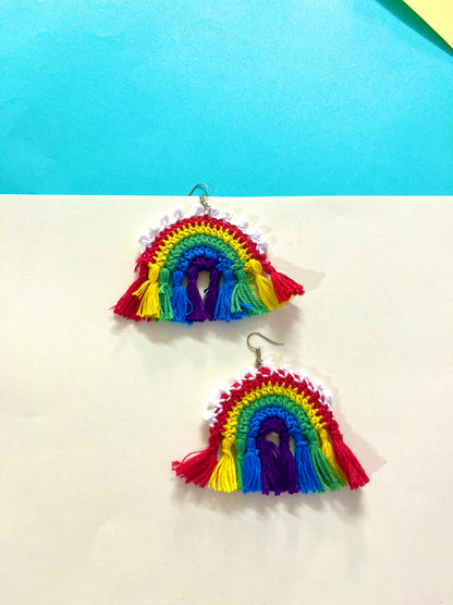 Multi-Color Boho Oval Shape Handmade Macrame Earrings