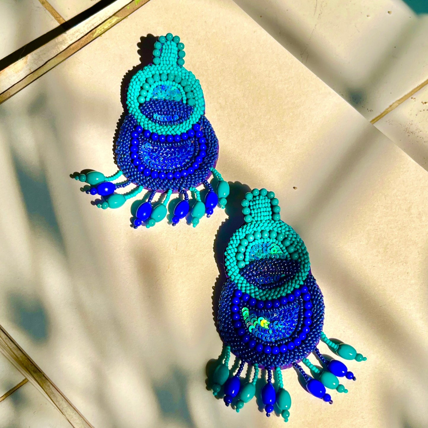 Blue Detailed Handmade Beaded Earring
