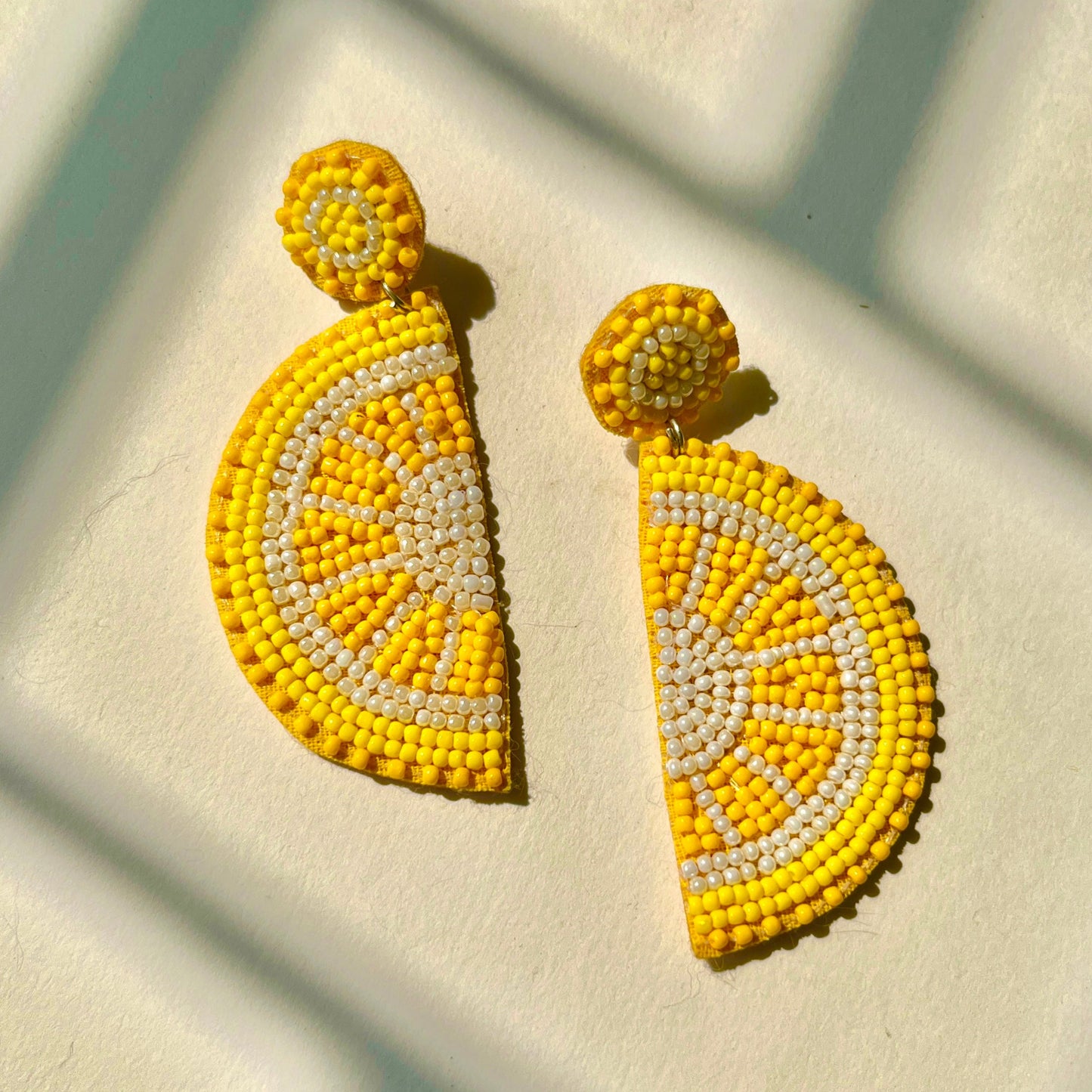 Lemon Shape Yellow Handmade Beaded Earrings