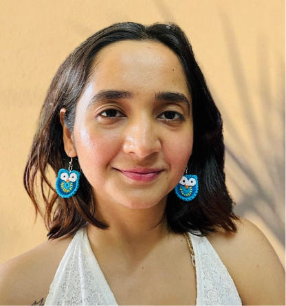 Blue Owl Shape Handmade Crochet Earrings