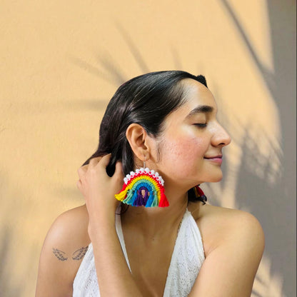 Multi-Color Boho Oval Shape Handmade Macrame Earrings