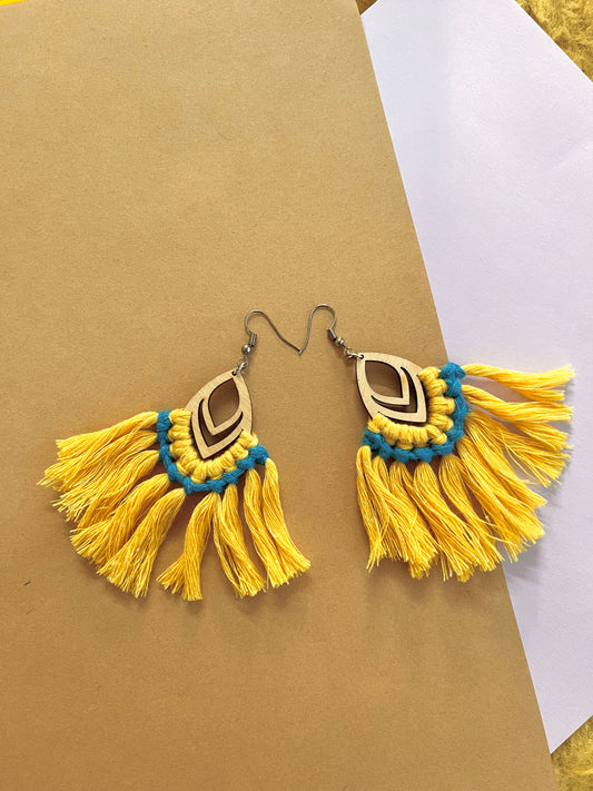 Yellow Boho Style Handmade Macrame Earrings
