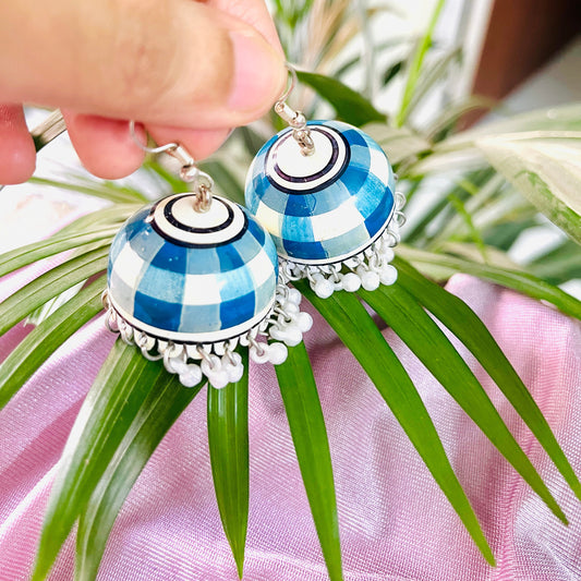 Blue and White Meenakari Handmade Jhumka