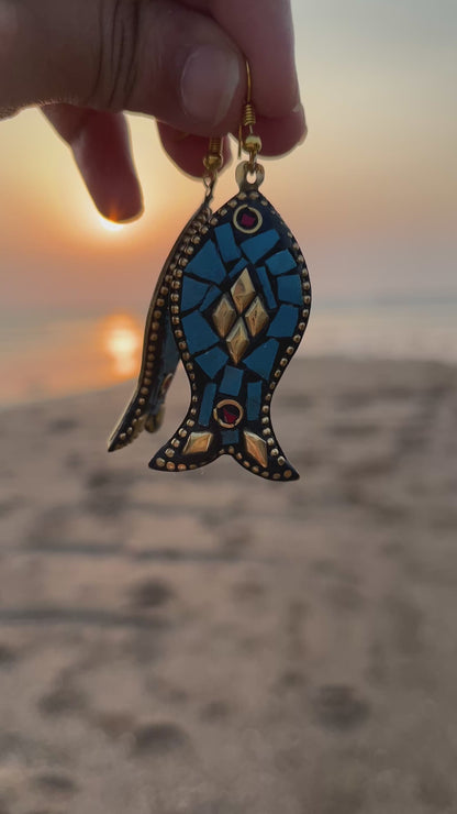 Blue Unique Fish Shaped Handmade Earring